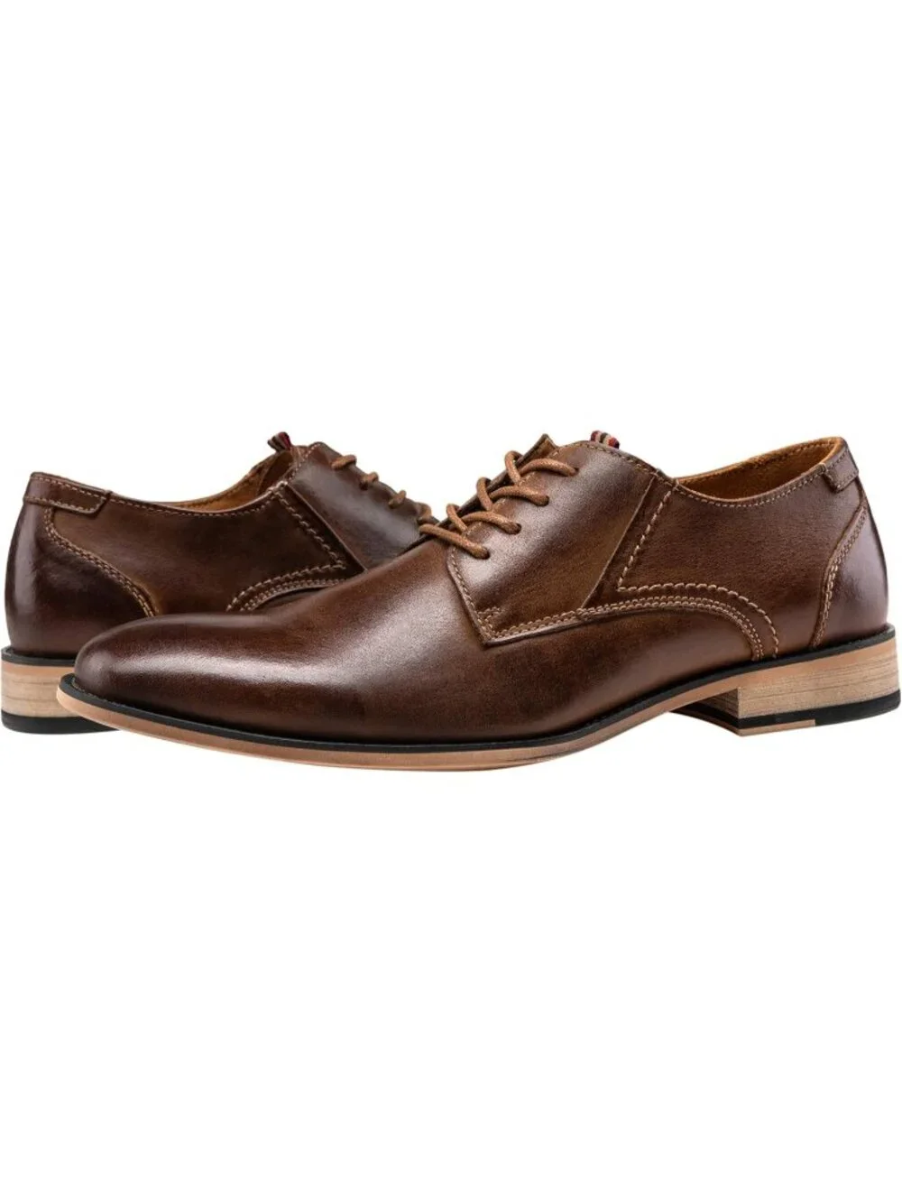 Men's Dark Brown Leather Retro Plain Toe Formal Dress Oxford Derby Causal Shoes